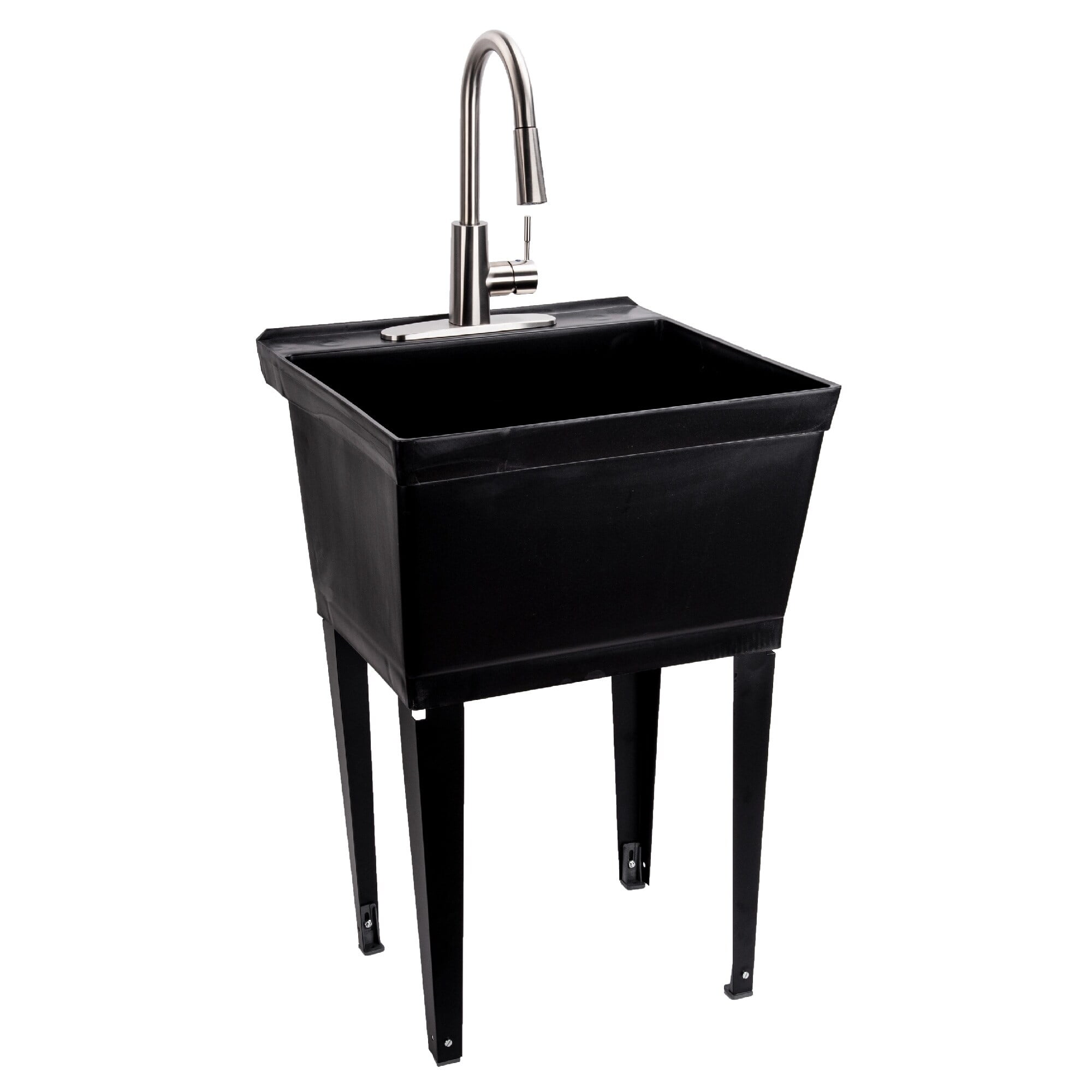 Black Freestanding Utility Sink with Stainless Steel Faucet