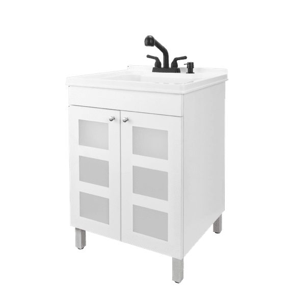 TEHILA White Utility Sink Laundry Vanity with Black Pull-Out Faucet and Soap Dispenser