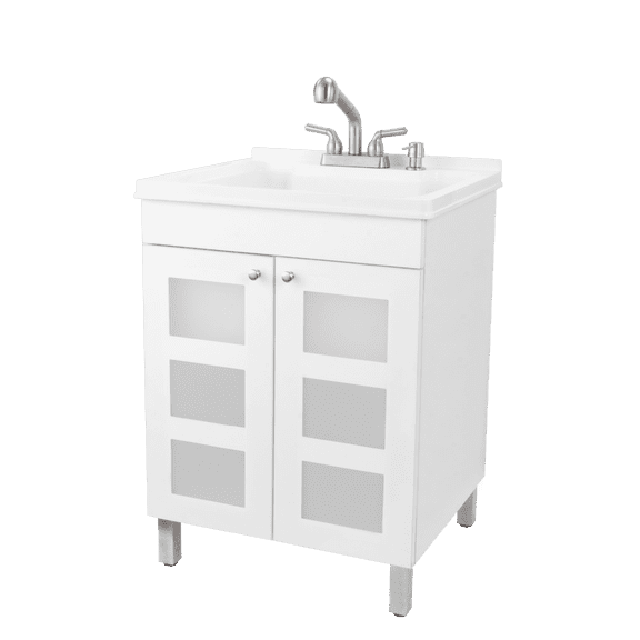 TEHILA White Utility Sink Laundry Vanity with Stainless Finish Pull-Out Faucet and Soap Dispenser