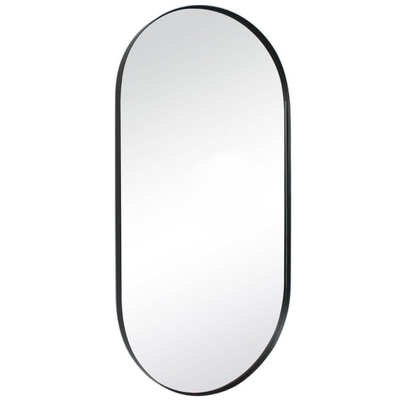 TEHOME 20x40" Black Metal Framed Oval Capsule Bathroom Mirror