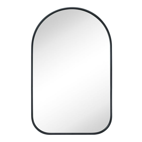 TEHOME Contemporary Black Bathroom Mirror, 23x37 inches, Metal Framed Rounded Rectangle