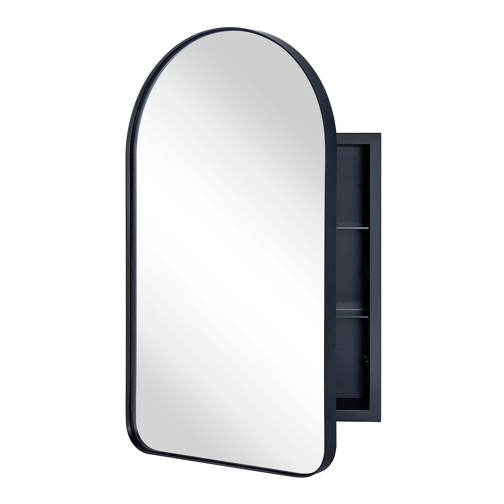 Arched Black Metal Framed Recessed Medicine Cabinet with Mirror