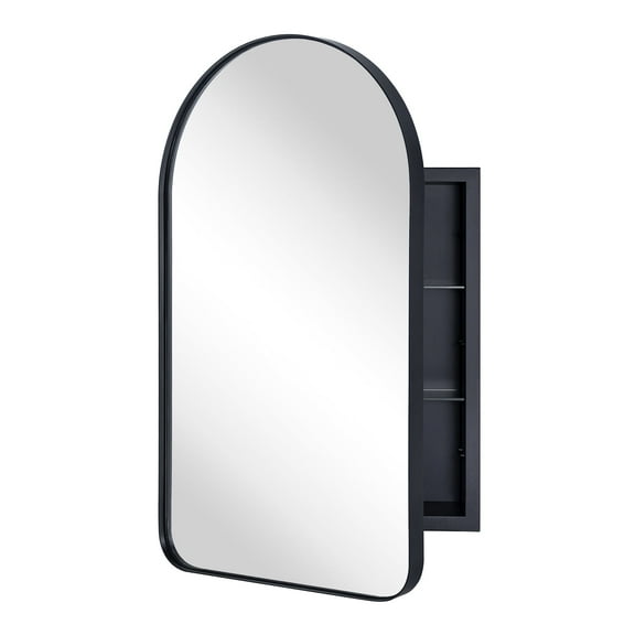 TEHOME Black Arched Recessed Bathroom Medicine Cabinet with Mirror Arch Vanity Mirros 16x28.3"