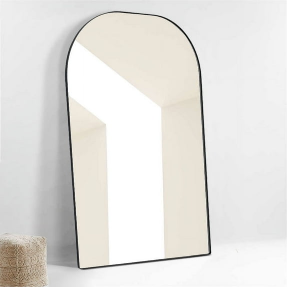 TEHOME Black Metal Arched Floor Mirror for Entryway, Bathroom, Mantel or Dresser, Arch Matt Black Long Mirror for Bathroom or Living Room, 48x72''