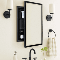 TEHOME Black Metal Framed Recessed Bathroom Medicine Cabinet with Mirror 16 x 24''
