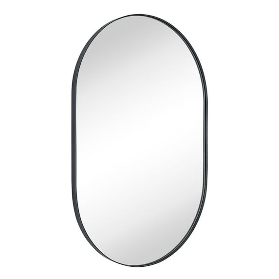 TEHOME Black Pill Shaped Stainless Steel Metal Frame Oval Bathroom Mirror 20x30"