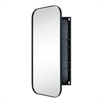 TEHOME Black Rectangle Long Recessed and Surface Mount Stainless Steel Metal Framed Rounded Rectangular Bathroom Cabinet with Mirror 20x40''