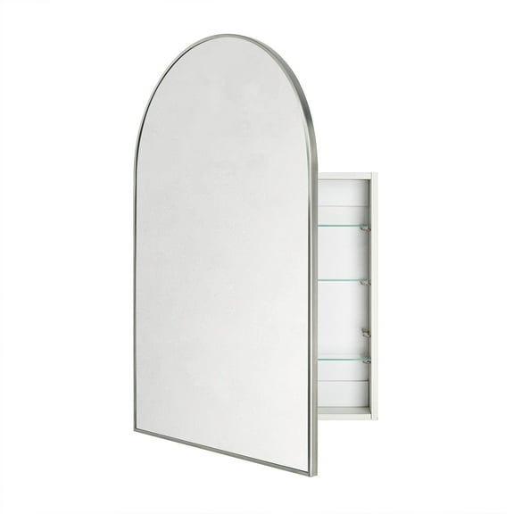 TEHOME Bruhsed Nickel Arched Medicine Cabinet, 24x36 inches, Recessed/Surface Mount
