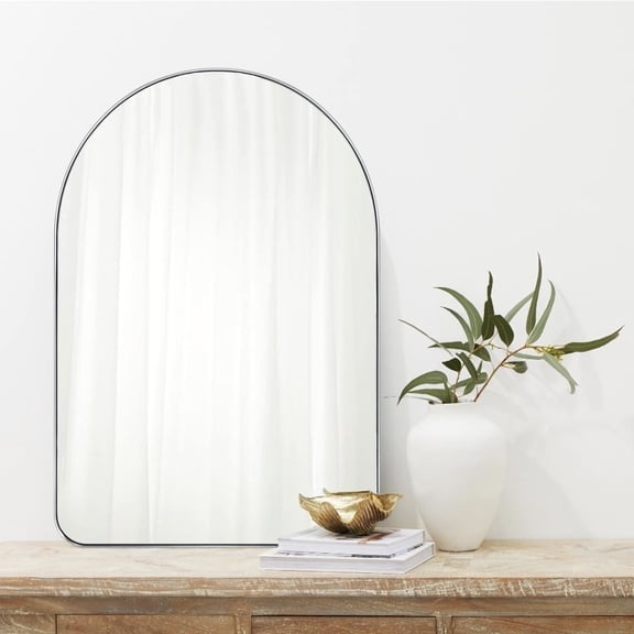 TEHOME Brushed Nickel Arched Bathroom Mirror, 24x36 inches, Metal Frame Wall