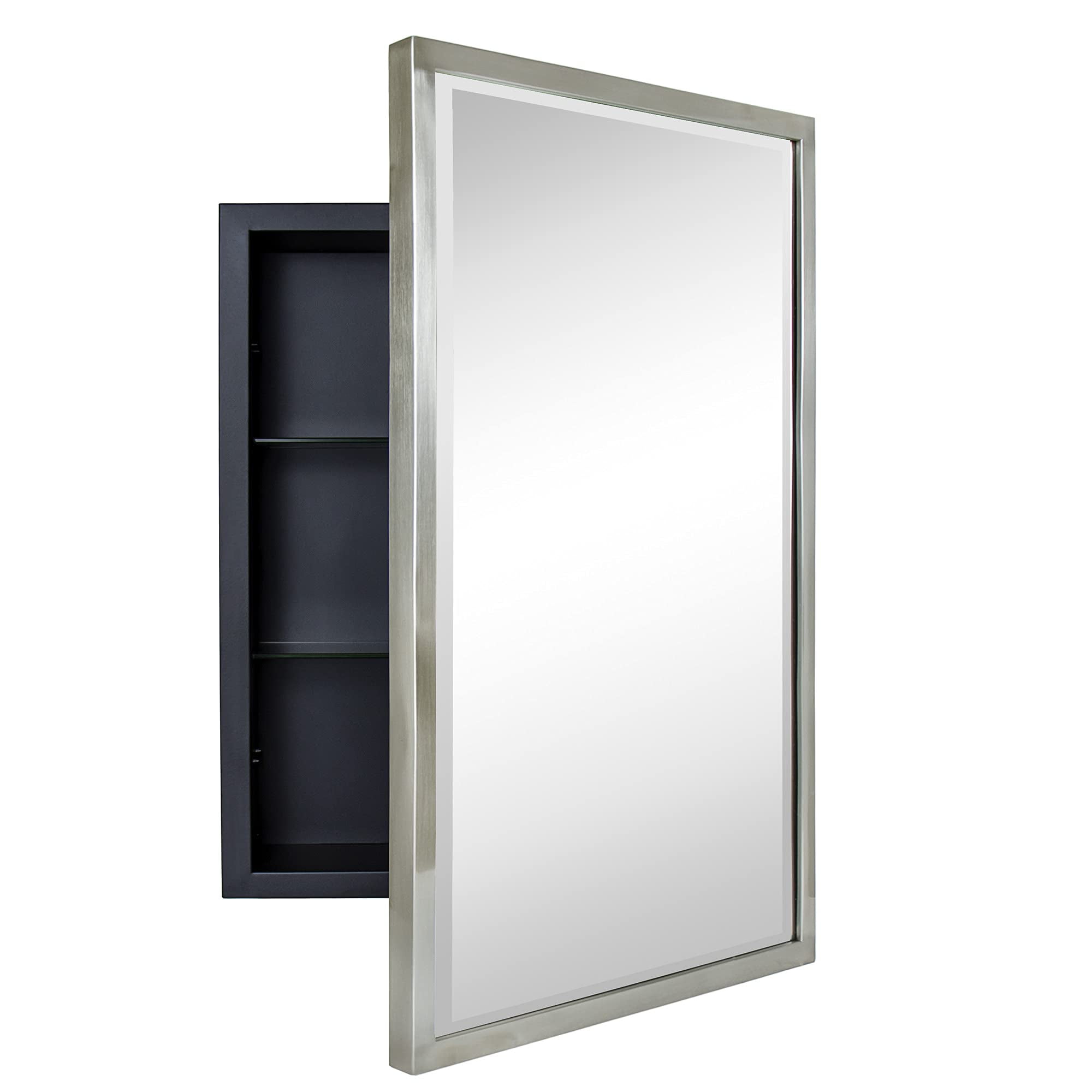 TEHOME Brushed Nickel Metal Framed Recessed Bathroom Medicine