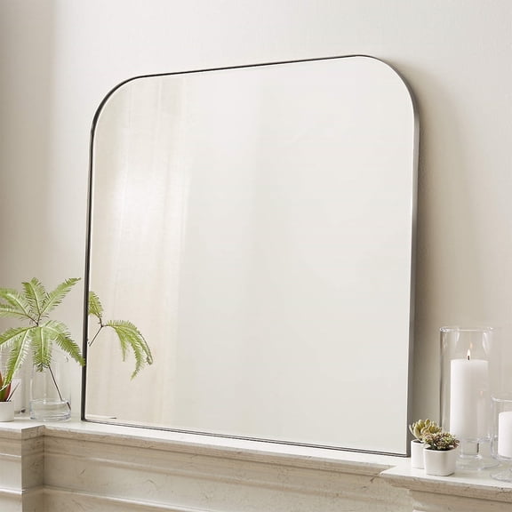 TEHOME Bhargava Contemporary 30x34'' Brushed Nickel Arched Mirror Arch Large Metal Framed Mirror