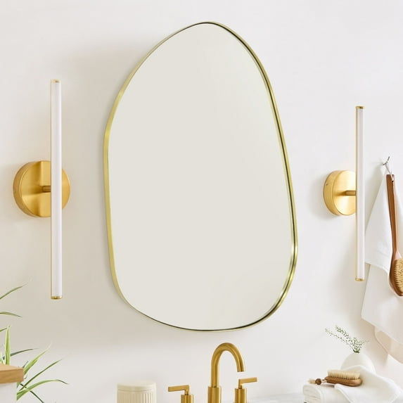 TEHOME Bertlinde Contemporary and Farmhouse 26x36'' Gold Metal Framed Asymmetrical Mirror Irregular Mirror