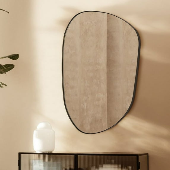TEHOME Bertlinde Contemporary and Farmhouse 30 x 22" Black Metal Framed Asymmetrical Mirror Irregular Mirror