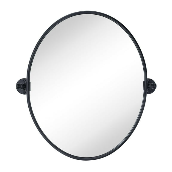 TEHOME Farmhouse Oval Black Metal Pivot Bathroom Vanity Mirror Tilting Vanity Mirrors 19x24"