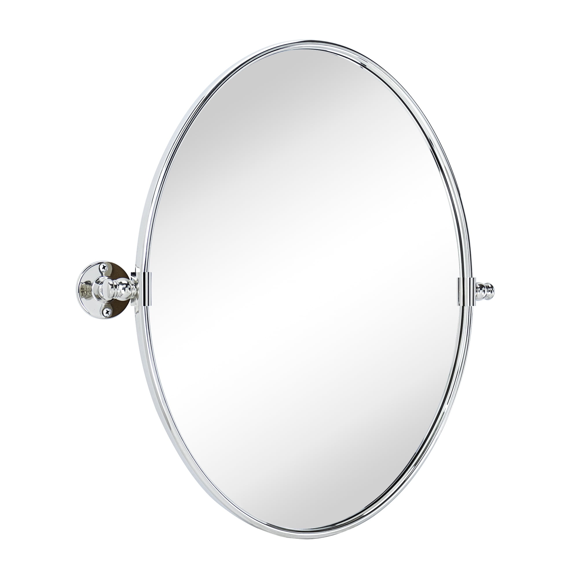 TEHOME Farmhouse Oval Chrome Metal Pivot Bathroom Vanity Mirror Tilting Vanity Mirrors 19x24