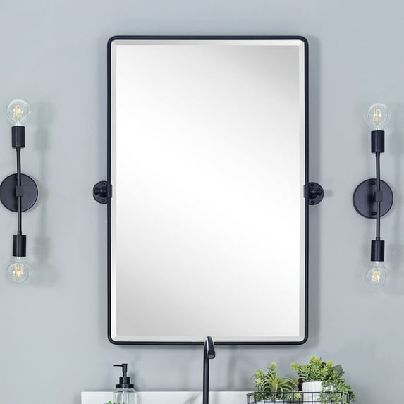 TEHOME Woodvale 20 in. W x 30 in. H Medium Rectangular Metal framedd Wall Mounted Bathroom Vanity Mirror in Matt Black