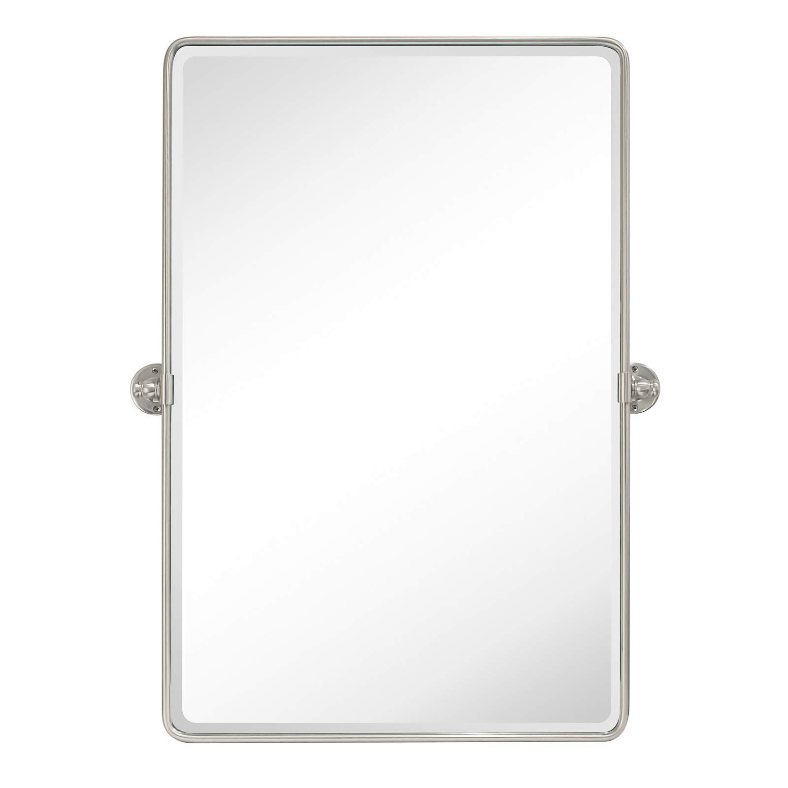 TEHOME Farmhouse Pivot Rectangle Bathroom Mirror Brushed Nickel Metal