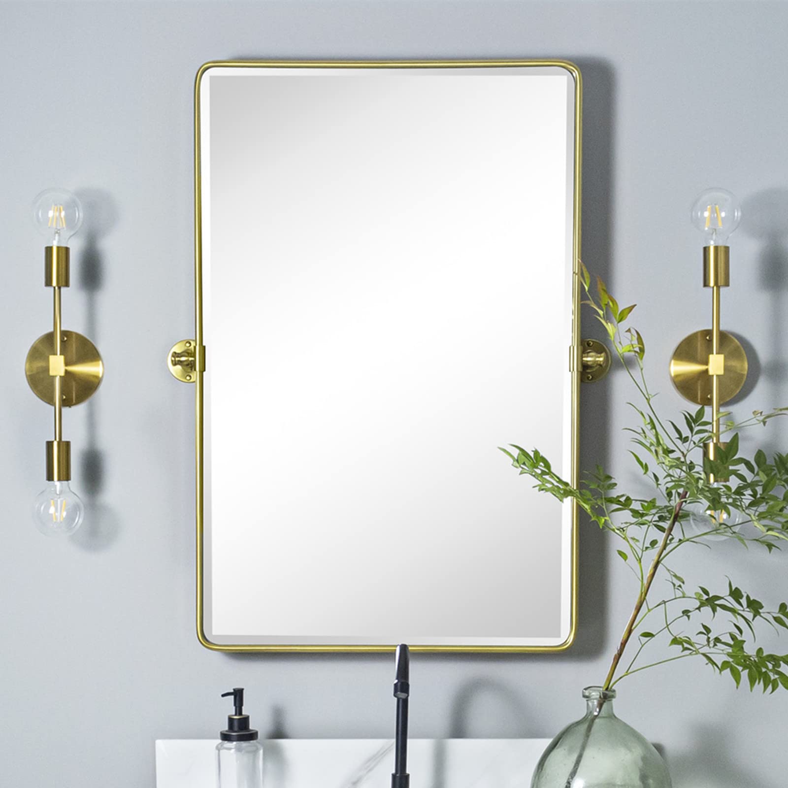 TEHOME Specchio Pivot Rettangolare Da Bagno 50x76 Cm – Telaio In Metallo Nero, Inclinabile, Bordo Smussato