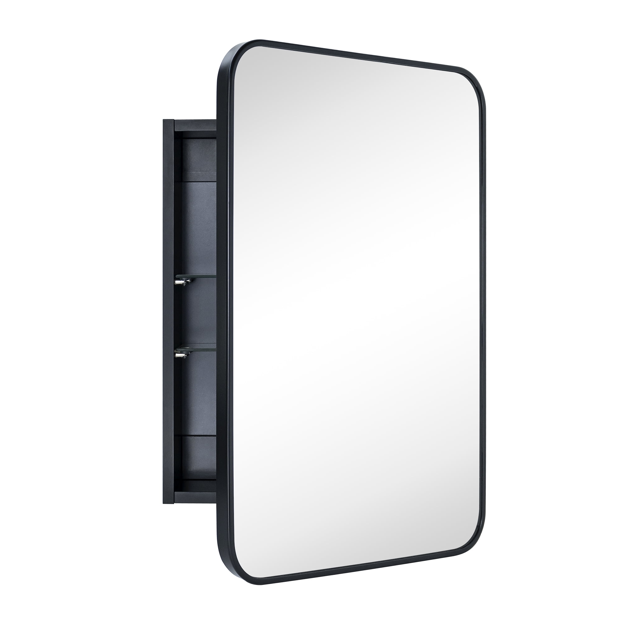 16.5'' x 24'' Matte Black Framed Medicine Cabinet with Mirror