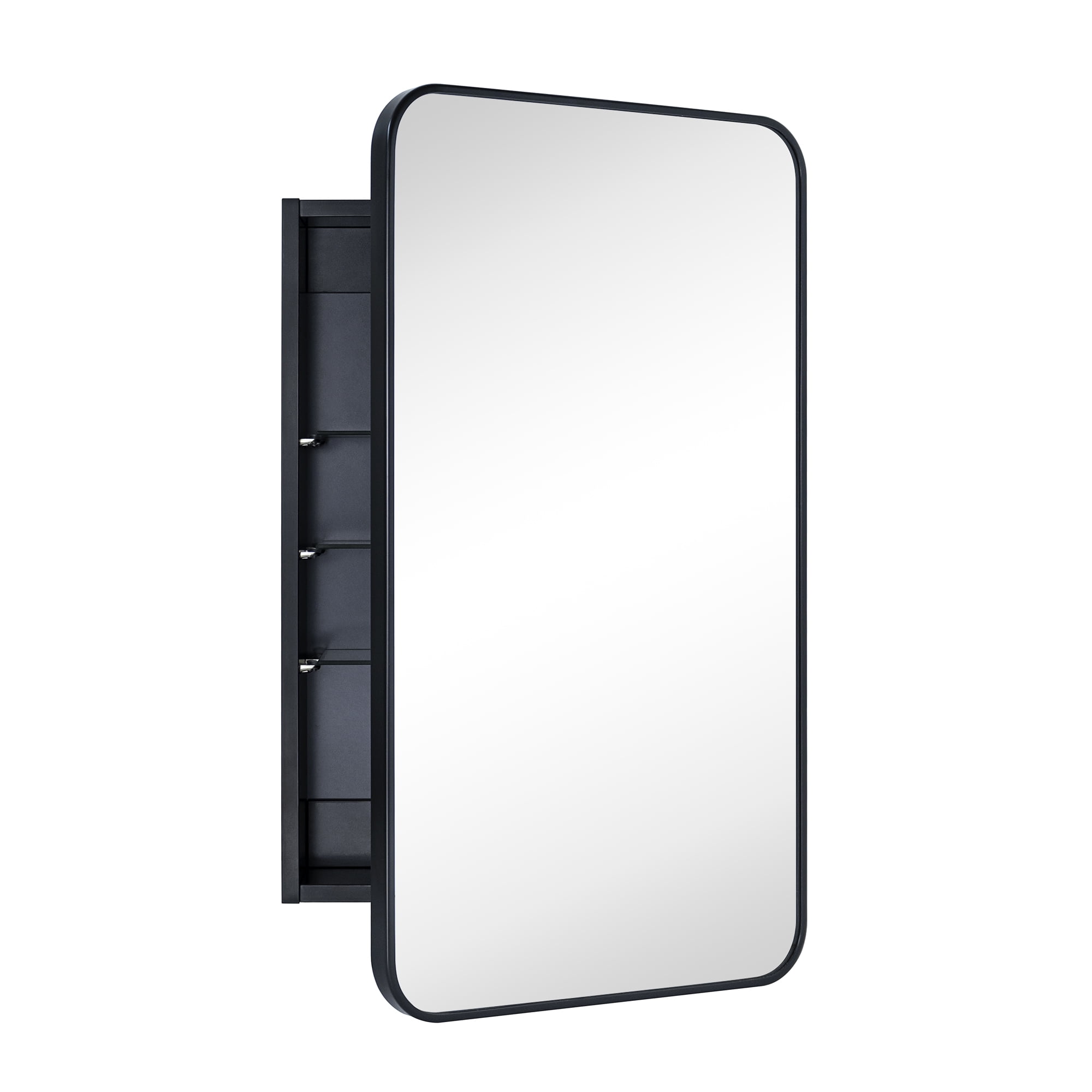 Matt Black Metal Medicine Cabinet with Mirror and Adjustable Shelves