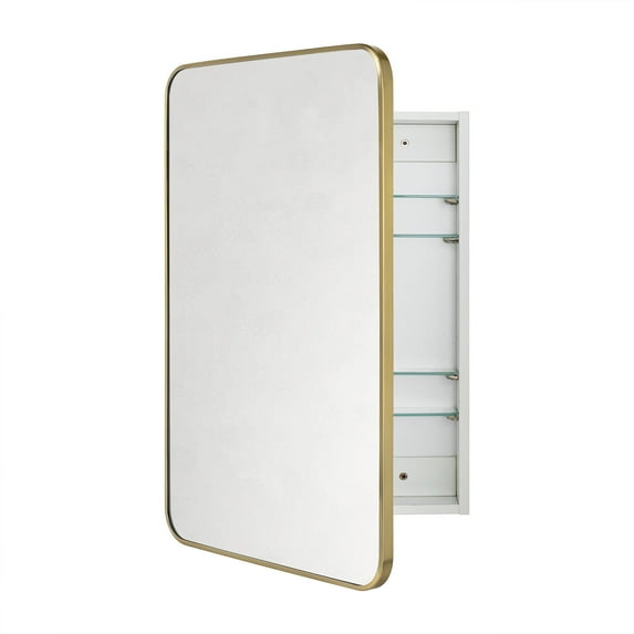 TEHOME Garnes Recessed or Surface Mount Framed Medicine Cabinet with Adjustable Shelves 20'' x 30'' - Brushed Gold
