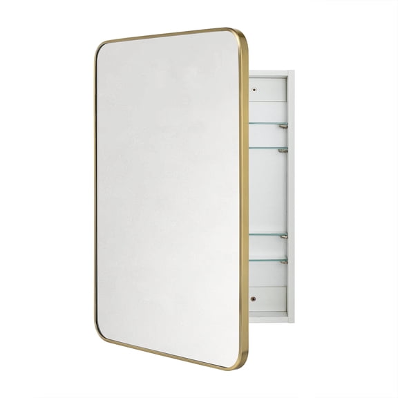 TEHOME Garnes Recessed or Surface Mount Framed Medicine Cabinet with Adjustable Shelves 24'' x 36'' - Brushed Gold