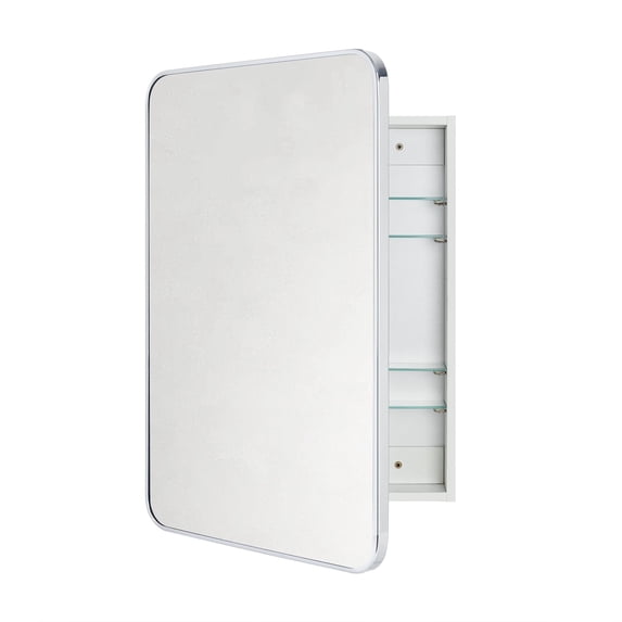 TEHOME Garnes Recessed or Surface Mount Framed Medicine Cabinet with Adjustable Shelves 24'' x 36'' - Polished nickel