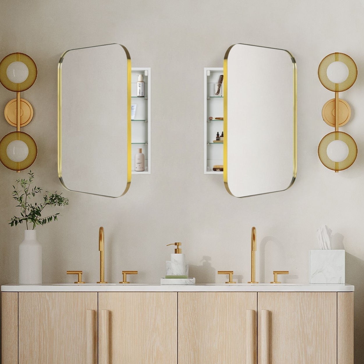 TEHOME Gold Rectangle Bathroom Medicine Cabinet with Mirror Recessed ...