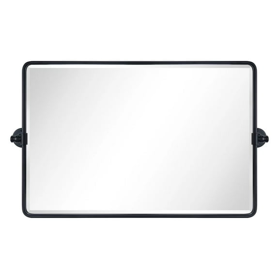TEHOME Horizontal Farmhouse Black Metal Framed Rounded Pivot Rectangle Bathroom Mirror 30x20"