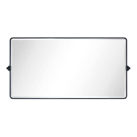 TEHOME Horizontal Farmhouse Black Metal Framed Rounded Pivot Rectangle Bathroom Mirror 54x28"