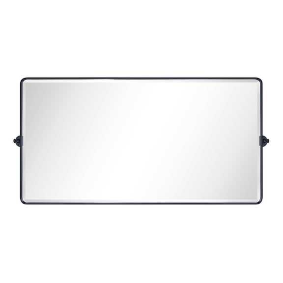 TEHOME Horizontal Farmhouse Black Metal Framed Rounded Pivot Rectangle Bathroom Mirror 54x28"