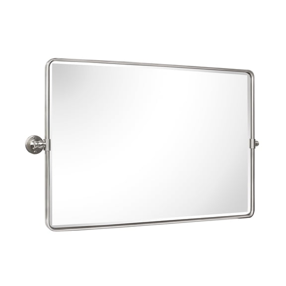 TEHOME Horizontal Farmhouse Brushed Nickel Metal Framed Rounded Pivot Rectangle Bathroom Mirror 35x23"