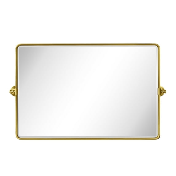 TEHOME Horizontal Farmhouse Gold Metal Framed Rounded Pivot Rectangle Bathroom Mirror 35x23"