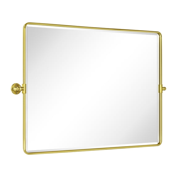 TEHOME Horizontal Farmhouse Gold Metal Framed Rounded Pivot Rectangle Bathroom Mirror 40x30"