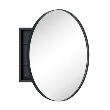 TEHOME Myriel Surface Mount Framed Round Medicine Cabinet with Mirror 24" x 24" - Black