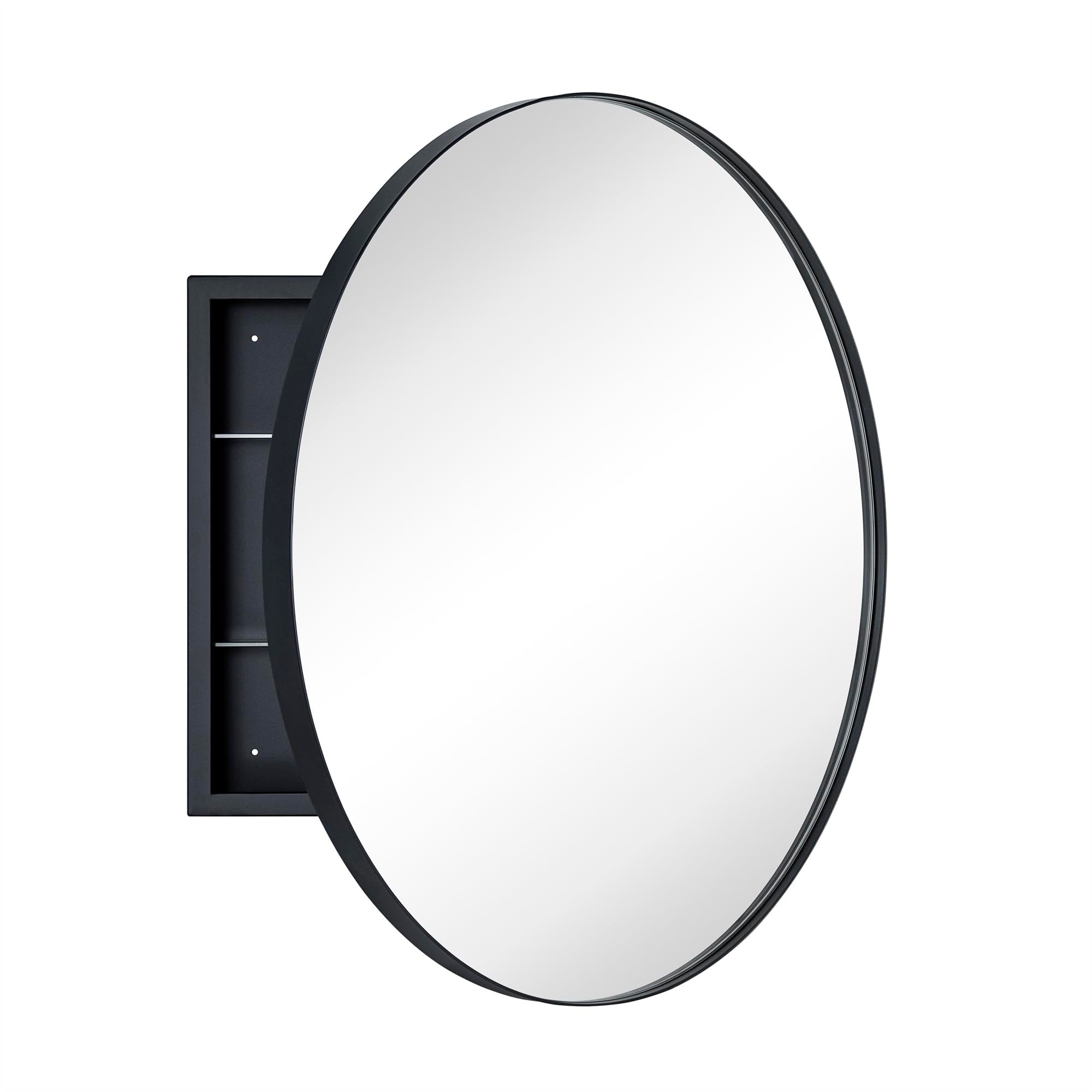 30" Matt Black Stainless Steel Round Medicine Cabinet with Mirror