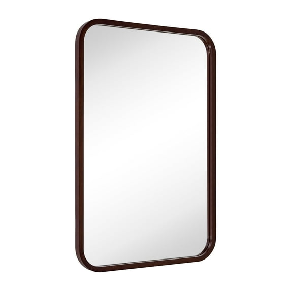 TEHOME Natural Walnut Wood Bathroom Mirror, 20x30 inches, Solid Wood framedd Rounded Rectangle