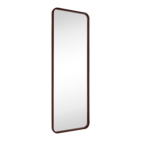 TEHOME Natural Walnut Wood Bathroom Mirror, 22x65 inches, Solid Wood framedd Rounded Rectangle