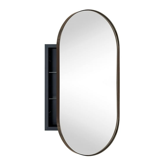 TEHOME Oil Rubbed Bronze Oval Recessed Stainless Steel Metal Framed Oblong Pill Shaped Bathroom Cabinet with Mirror 16x33''