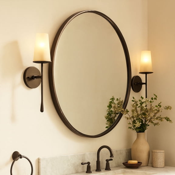 TEHOME Round Oil Rubbed Bronze Mirror 30 inch, Metal Circle Wall Mirror for Bathroom & Entryway