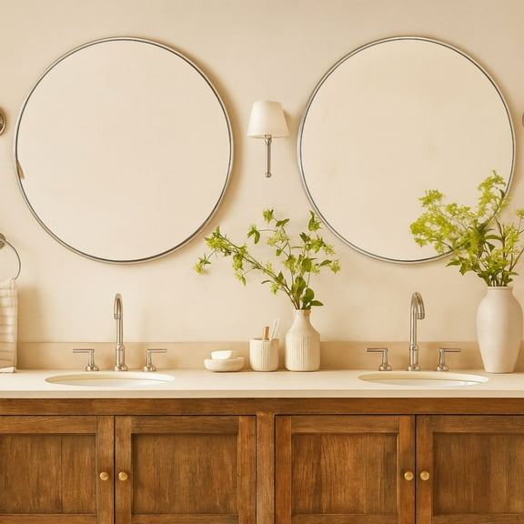 TEHOME Round Polised Nickel 30 inch, Silver Circle Wall Mirror, Metal Frame Modern Round Mirror for Vanity & Entrway