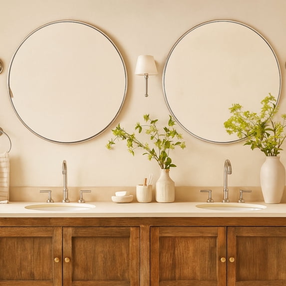 TEHOME Round Polised Nickel 36 inch, Silver Large Modern Round Bathroom Mirror for Vanity & Entrway