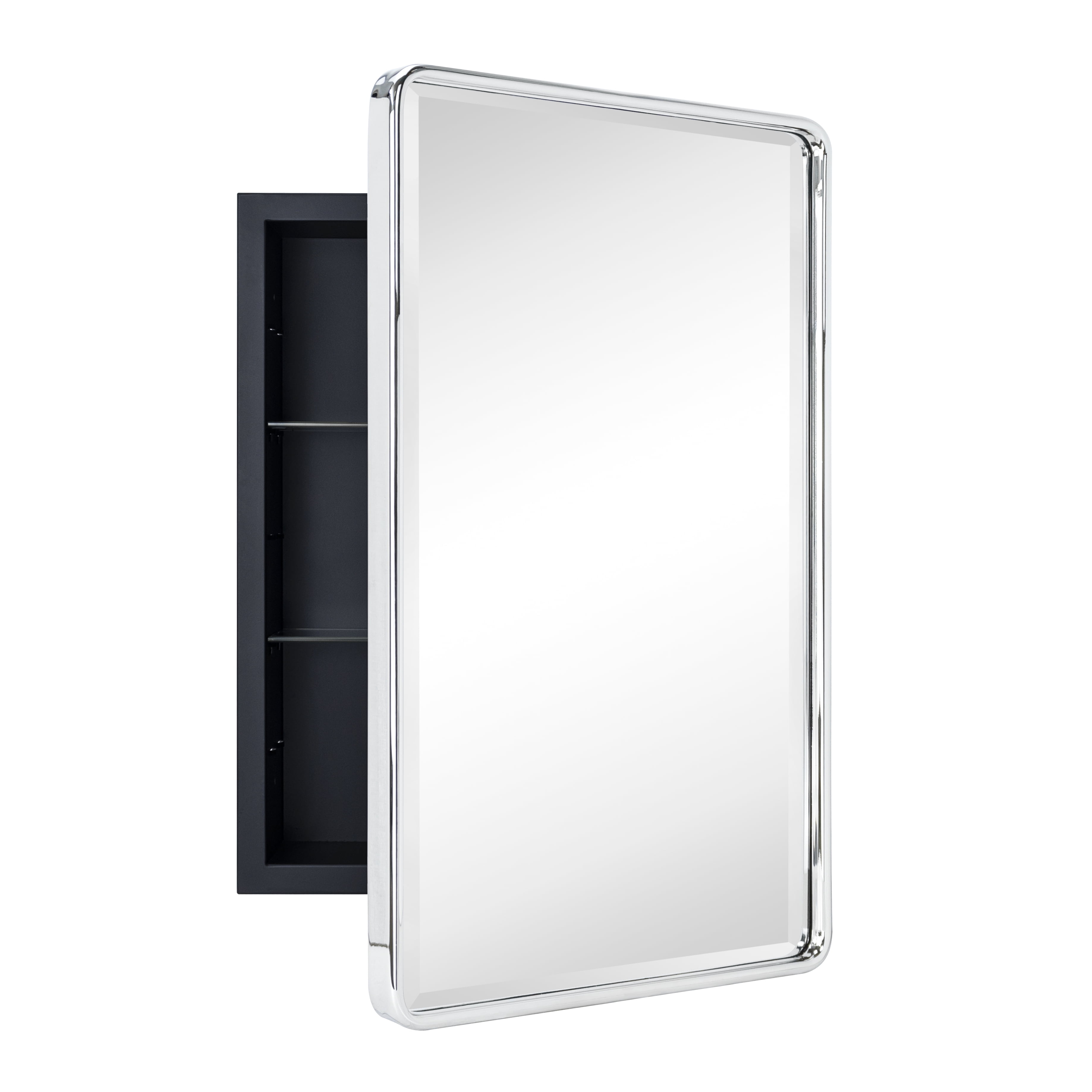 Polished Nickel Rectangular Metal Framed Bathroom Medicine Cabinet with Mirror