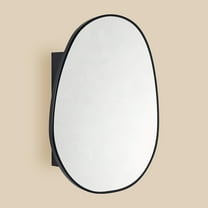 TEHOME Surface Mount Black Bathroom Medicine Cabinet with Mirror, Wall Mounted Irregular Asymmetrical Silvered Glass Mirror with Adjustable Tempered Glass Shelves, Fully Assembled