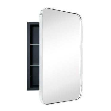 TEHOME WH Recessed Framed Medicine Cabinet with Mirror and Adjustable Shelves 16" x 24" - Chrome