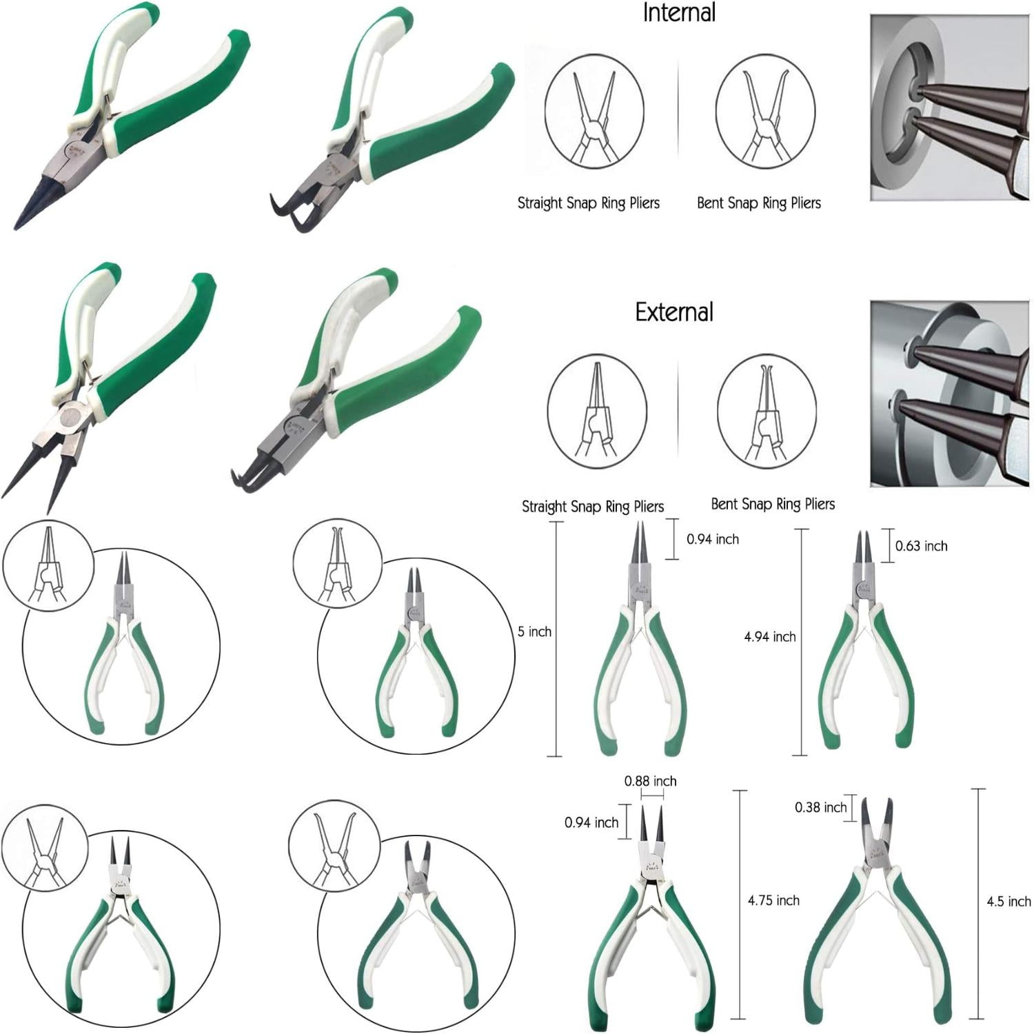 TEICHKJ Durable Heavy Duty 3Piece Mini Snap Ring Pliers Set Straight