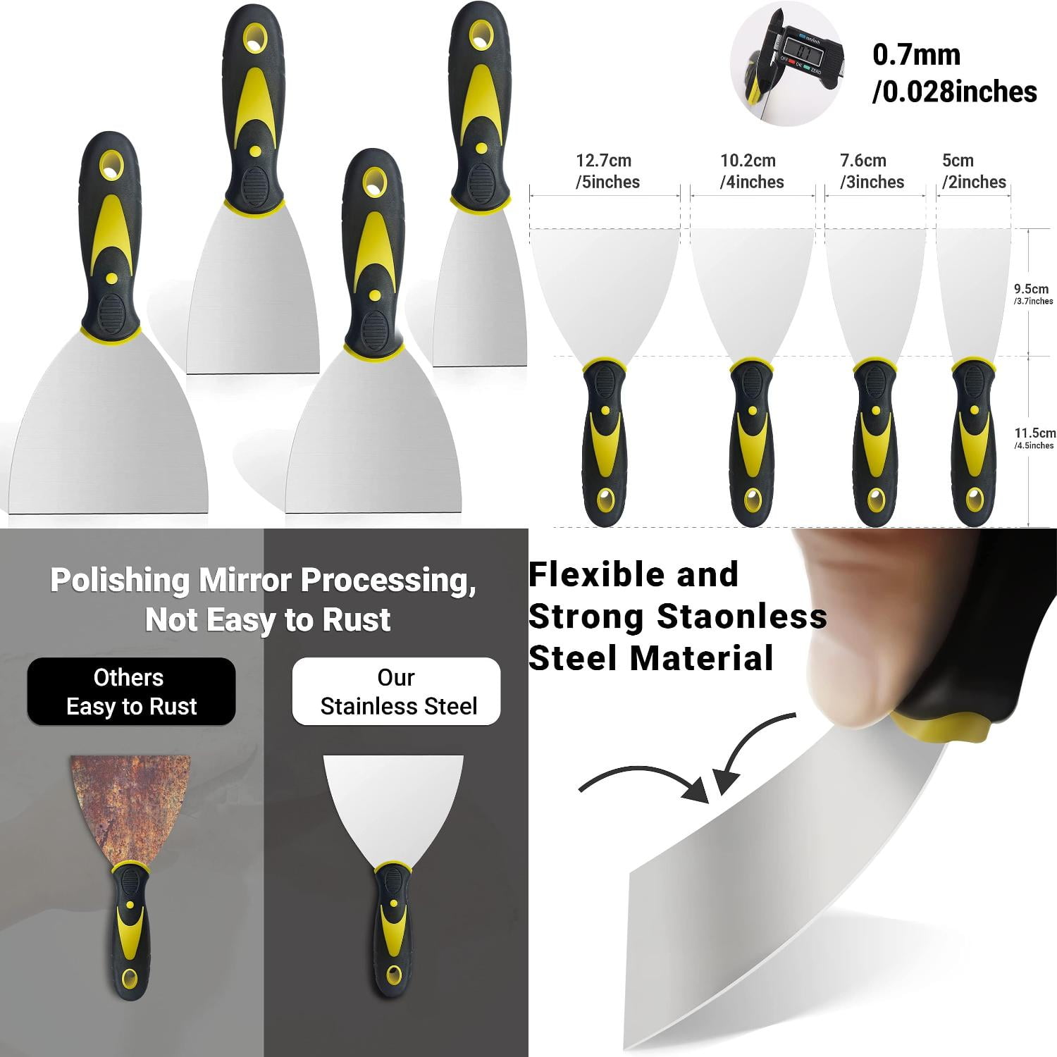 TEICHKJ Highquality Durable and Versatile 4 Pack Stainless Steel Putty Knife Set Essential