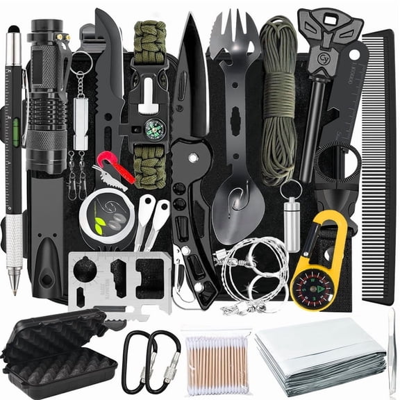 TEIPUERY 136 in 1 Black Box-B Emergency Survival Kits ,Survival Gear Camping Essentials Cool Gadgets for Camping Hiking Wilderness Adventures and Disaster Preparednes
