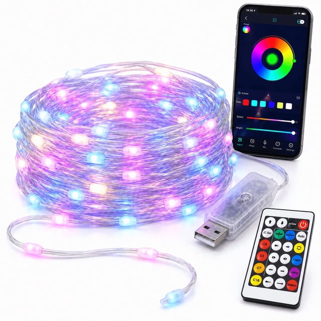 TEIPUERY 32.8 ft Rgb Fairy String Lights, 100 LED Usb Lights with ...