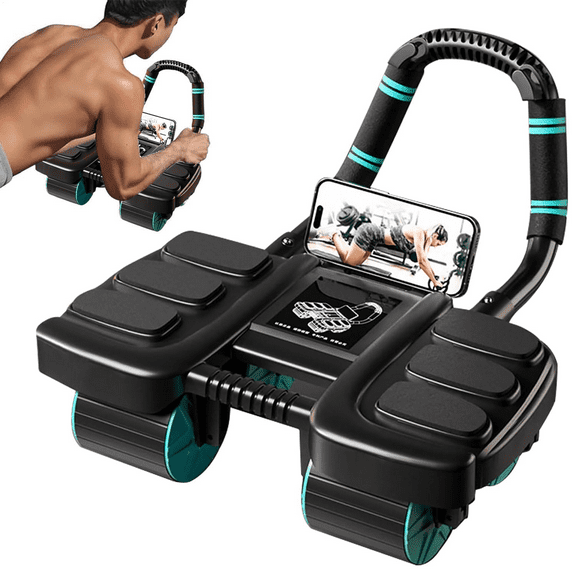 TEIPUERY Ab Wheel Roller with Knee Mat,Automatic Rebound Abdominal Wheel with Elbow Support & 4-Wheel,Ab Workout Equipment for Men/Women,Portable Fitness Roller Wheel